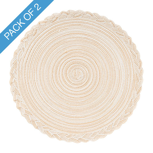Braided Edge Table Placemat Set 2 Round Cream (38cmD)