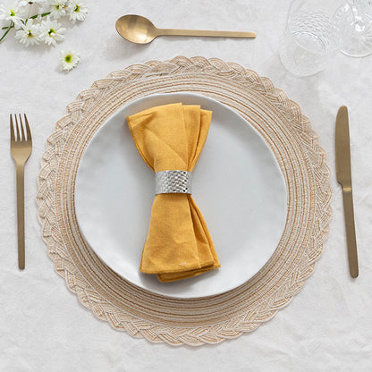 Braided Edge Table Placemat Set 2 Round Cream (38cmD)