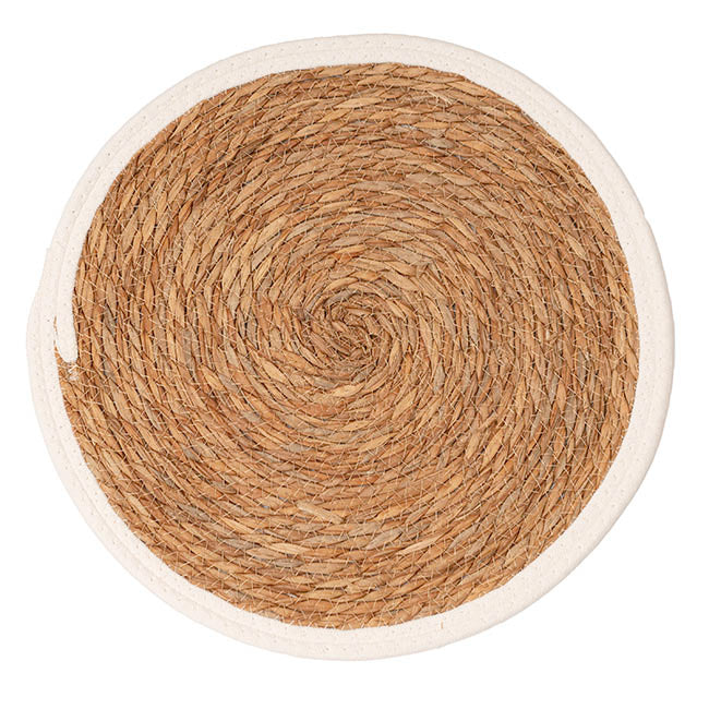 Seagrass & Cotton Round Table Placemat Set 2 Beige (40cmD)