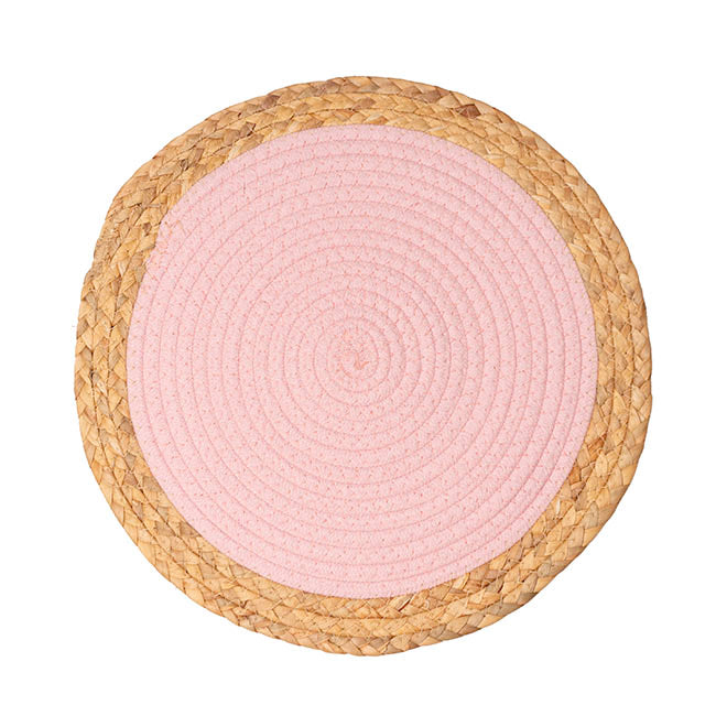 Round Cotton Table Placemat Set 2 Pink (36cmD)