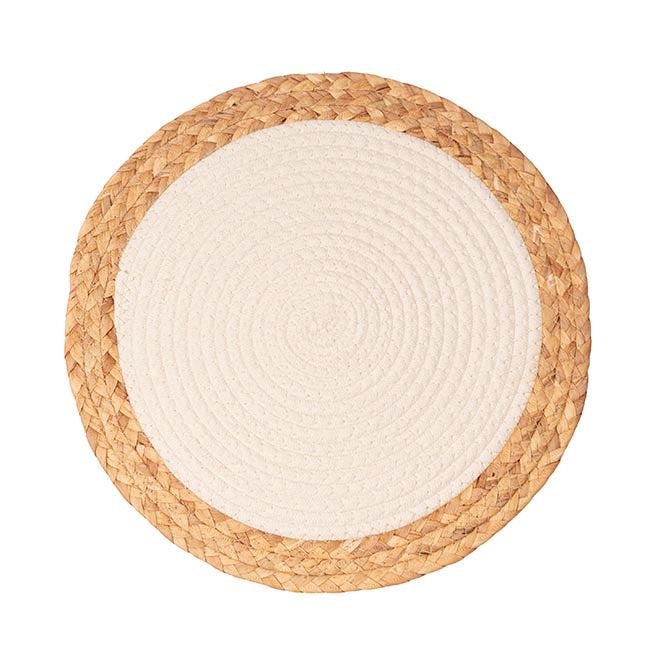 Round Cotton Table Placemat Set 2 Off White (36cmD)