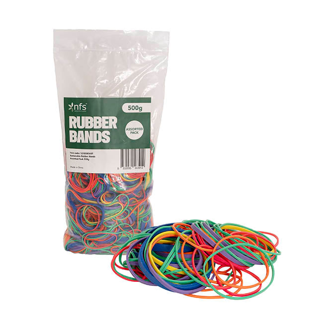 Rubber Bands Assorted Pack Multi Sizes & Colours 100g