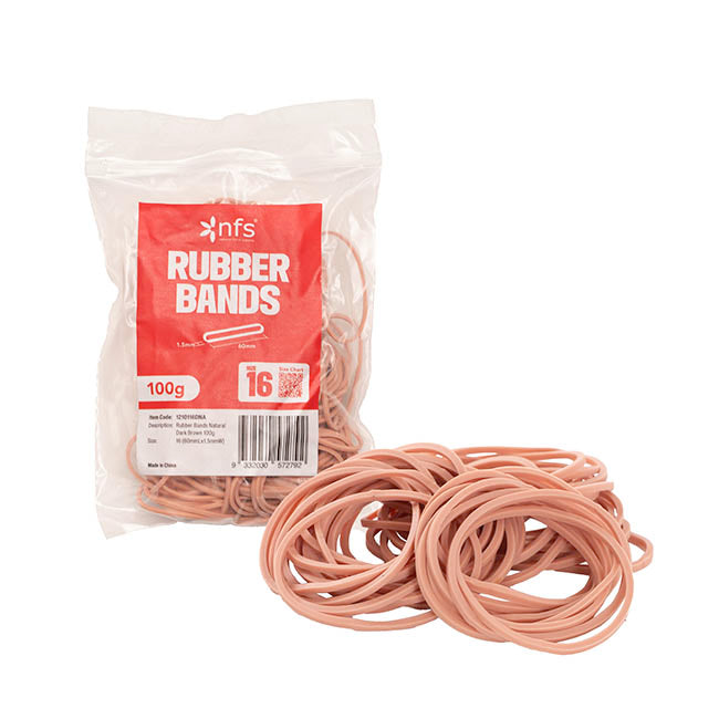 Rubber Bands Natural Dark Brown 100g Size 16 (60mmLx1.5mmW)