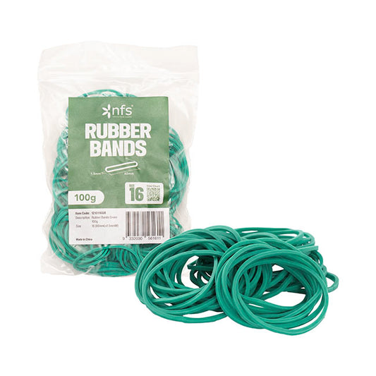 Rubber Bands Green 100g Size 16 (60mmLx1.5mmW)