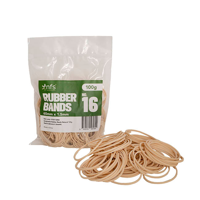 Rubber Bands Natural 100g Size 16 (60mmLx1.5mmW)