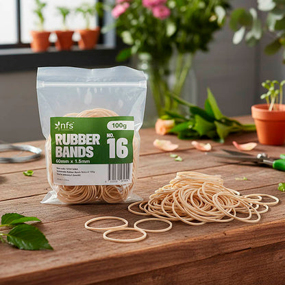 Rubber Bands Natural 100g Size 16 (60mmLx1.5mmW)