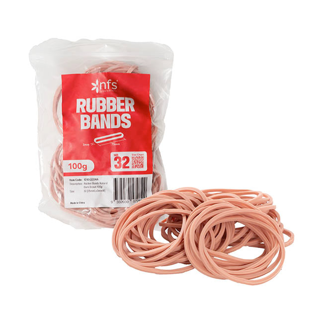Rubber Bands Natural Dark Brown 100g Size 32 (75mmLx3mmW)