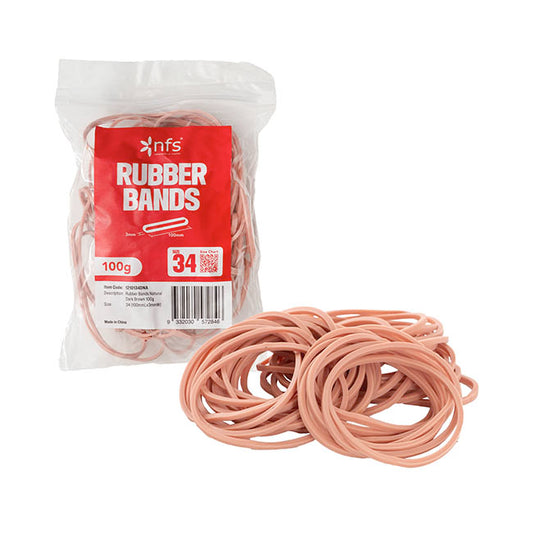Rubber Bands Natural Dark Brown 100g Size 34 (100mmLx3mmW)