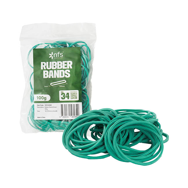 Rubber Bands Green 100g Size 34 (100mmLx3mmW)