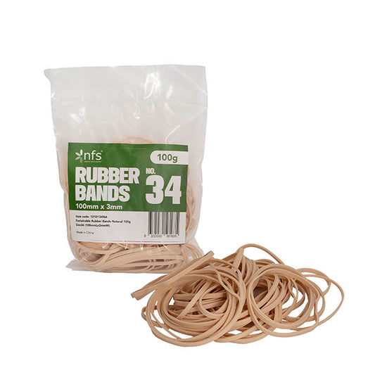 Rubber Bands Natural 100g Size 34 (100mmLx3mmW)
