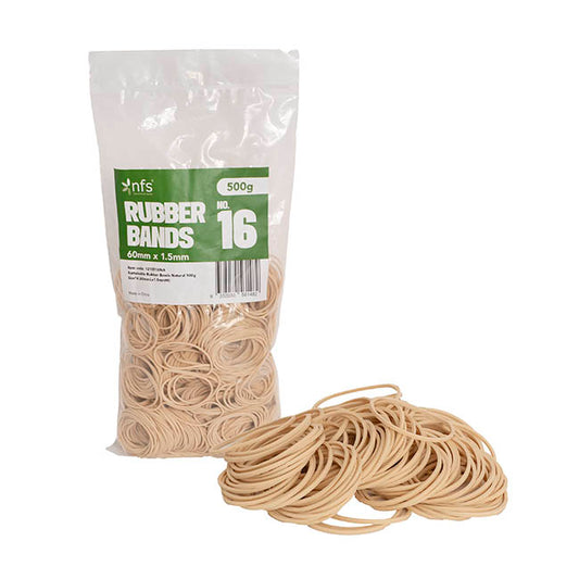 Rubber Bands Natural 500g Size 16 (60mmLx1.5mmW)