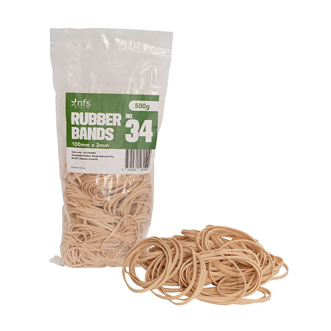 Rubber Bands Natural 500g Size 34 (100mmLx3mmW)