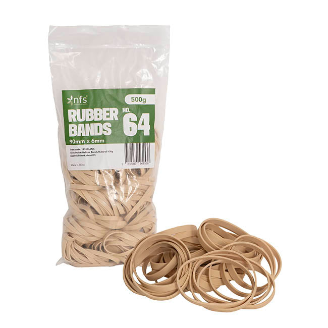 Rubber Bands Natural 500g Size 64 (90mmLx6mmW)