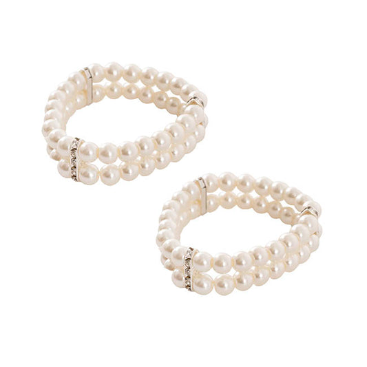 Corsage Wrist Pearl Bracelet w Diamante Pack 2 Ivory