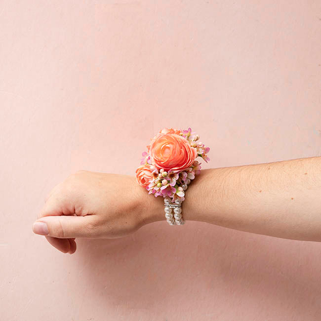 Corsage Wrist Pearl Bracelet w Diamante Pack 2 Ivory