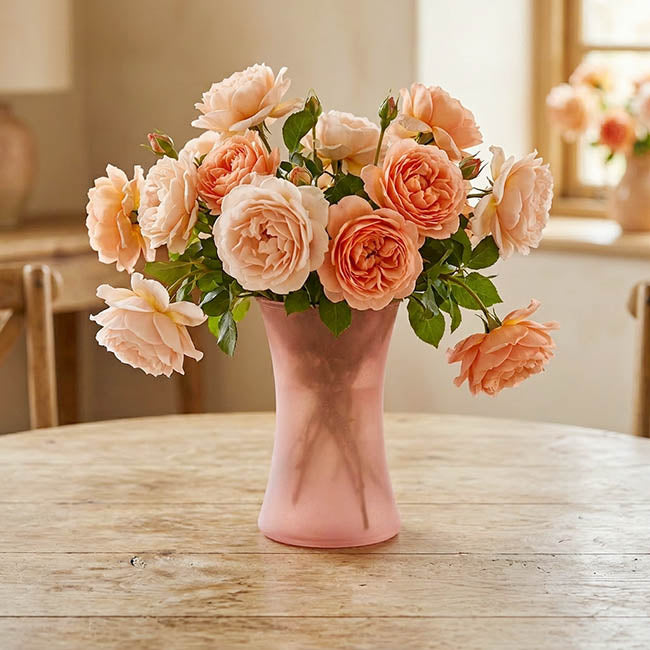 Glass Country Vase Concaved Sided Frost Pink (12.5Dx20cmH)