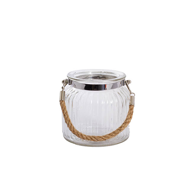 Hurricane Glass Jar with Jute Rope Clear Small (11Dx10.5cmH)