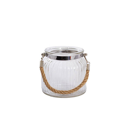 Hurricane Glass Jar with Jute Rope Clear Small (11Dx10.5cmH)