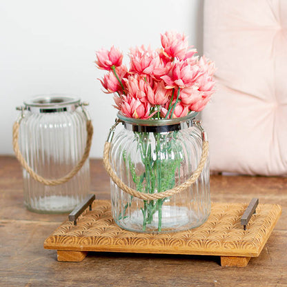 Hurricane Glass Jar with Jute Rope Clear (15Dx17cmH)