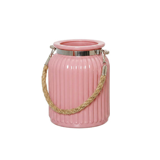 Hurricane Glass Jar with Jute Rope Tint Pink (11Dx15cmH)