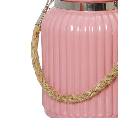 Hurricane Glass Jar with Jute Rope Tint Pink (11Dx15cmH)