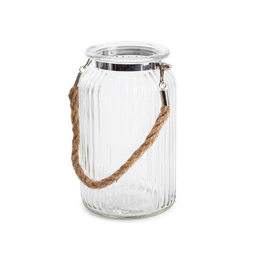 Hurricane Glass Jar with Jute Rope Clear (11Dx18.5cmH)