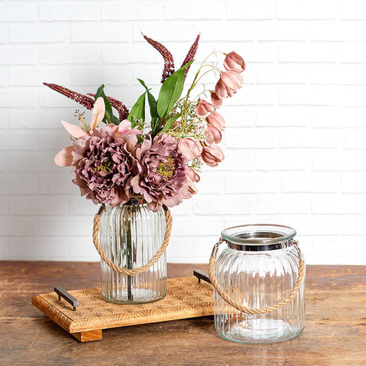 Hurricane Glass Jar with Jute Rope Clear (11Dx18.5cmH)