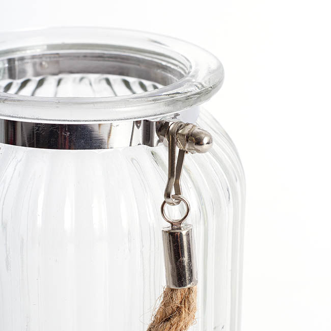 Hurricane Glass Jar with Jute Rope Clear (11Dx18.5cmH)