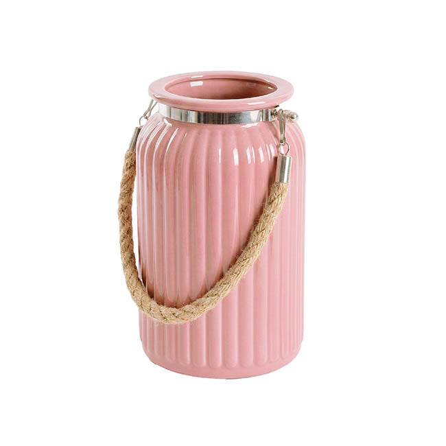 Hurricane Glass Jar with Jute Rope Tint Pink (11Dx18.5cmH)