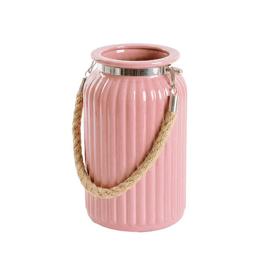 Hurricane Glass Jar with Jute Rope Tint Pink (11Dx18.5cmH)