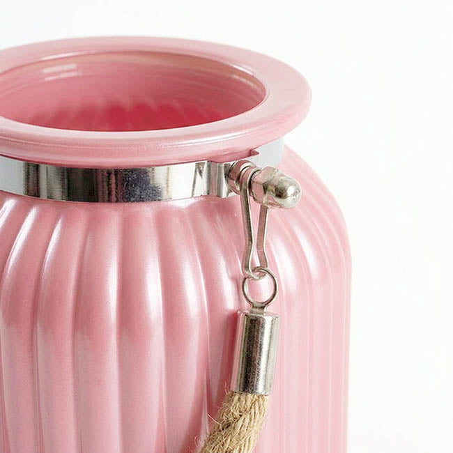 Hurricane Glass Jar with Jute Rope Tint Pink (11Dx18.5cmH)