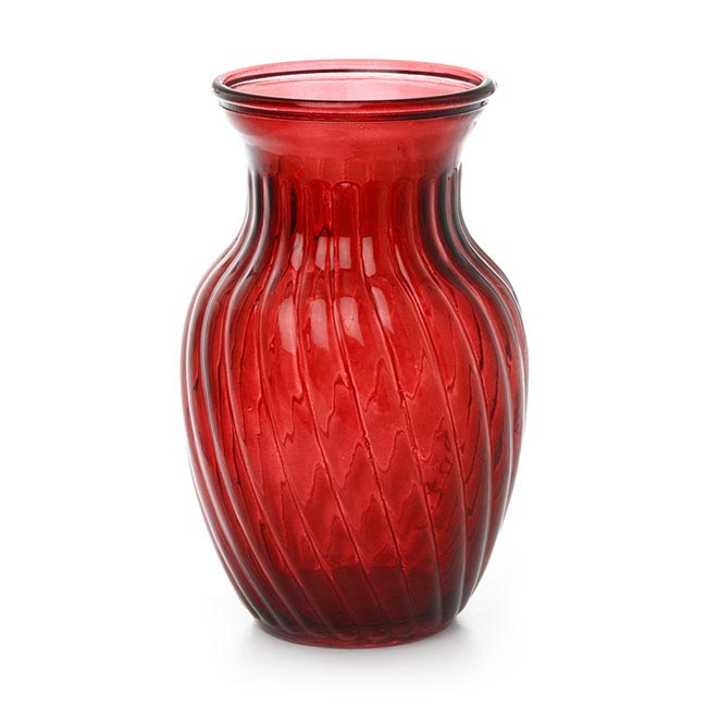 Glass Twist Country Bella Vase Tint Red (12Dx20cmH)