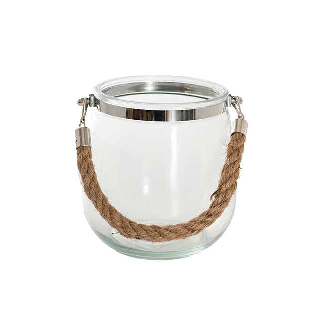 Hurricane Glass Jar with Jute Rope Clear (14Dx14.5cmH)