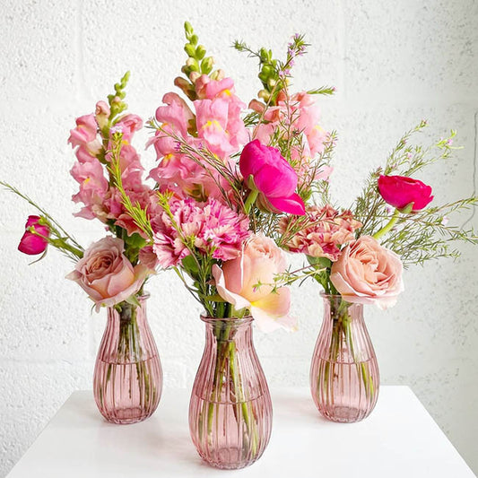 Glass Vintage Bottle Cafe Bud Vase Dusty Pink (7x14.5cmH)