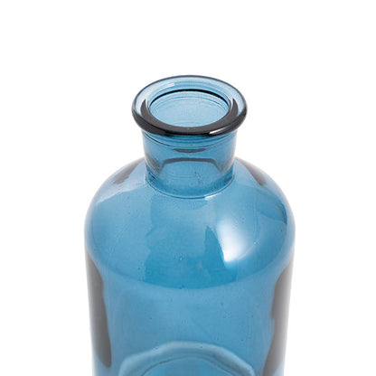 Glass Vintage Bottle Cylinder Bud Vase French Blue 7x13.5cmH
