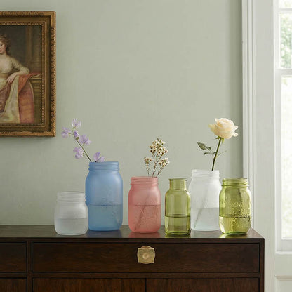 Glass Mason Jar Medium Frosted Pink (8.5x13.5cmH)