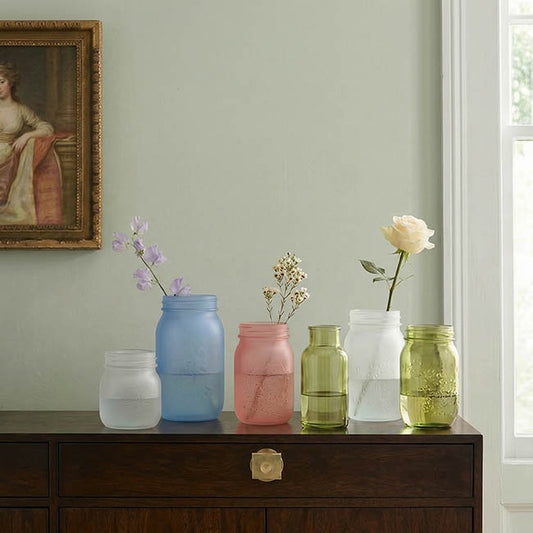 Glass Mason Jar Medium Frosted Pink (8.5x13.5cmH)