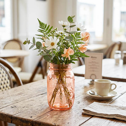 Glass Mason Jar Medium Peach (8.5x13.5cmH)
