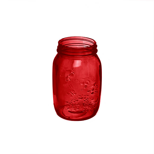 Glass Mason Jar Medium Red (8.5x13.5cmH)