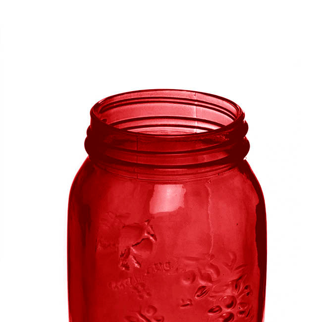 Glass Mason Jar Medium Red (8.5x13.5cmH)