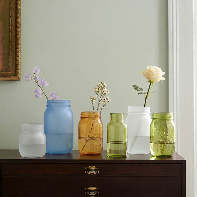 Glass Mason Jar Large Frosted Baby Blue (10x17cmH)
