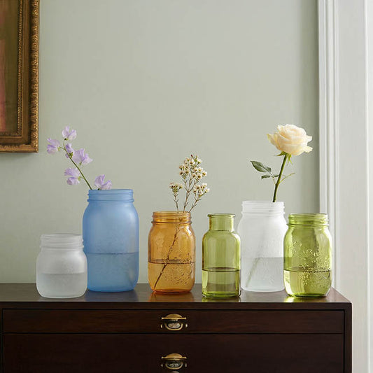 Glass Mason Jar Large Frosted Baby Blue (10x17cmH)