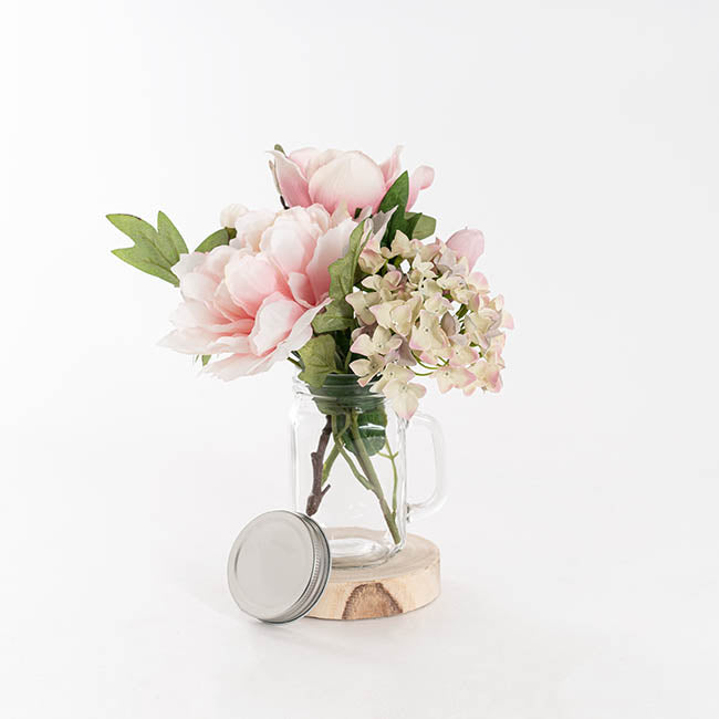 Glass Mason Jar Med with Handle and Lid Clear (8.5x13.5cmH)