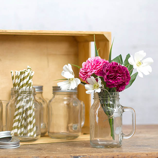 Glass Mason Jar Large with Handle and Lid Clear (13Dx15cmH)