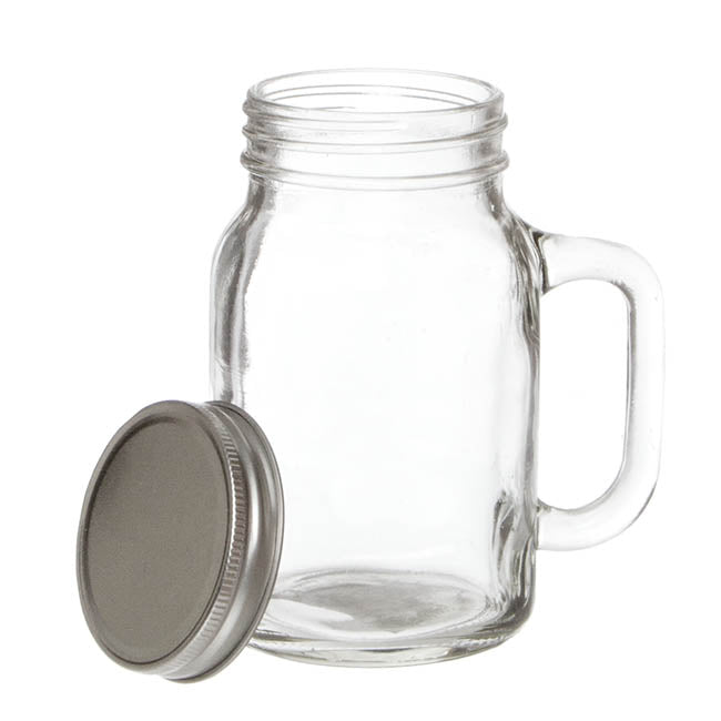 Glass Mason Jar Large with Handle and Lid Clear (13Dx15cmH)