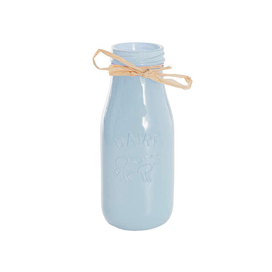 Glass Milk Bottle Solid Glossy Blue (6cmDx15.5cmH)