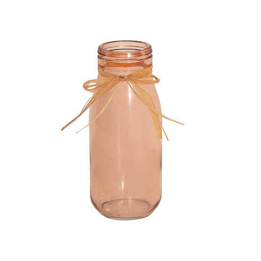 Glass Milk Bottle Solid Glossy Peach (6cmDx15.5cmH)