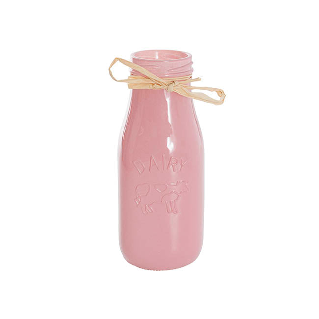 Glass Milk Bottle Solid Glossy Pink (6cmDx15.5cmH)