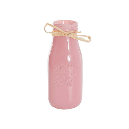 Glass Milk Bottle Solid Glossy Pink (6cmDx15.5cmH)