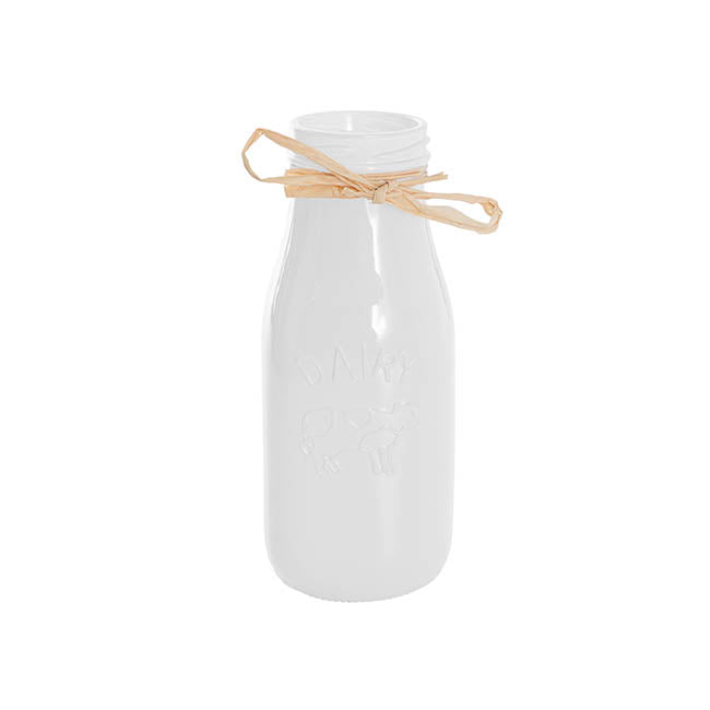 Glass Milk Bottle Solid Glossy White (6cmDx15.5cmH)